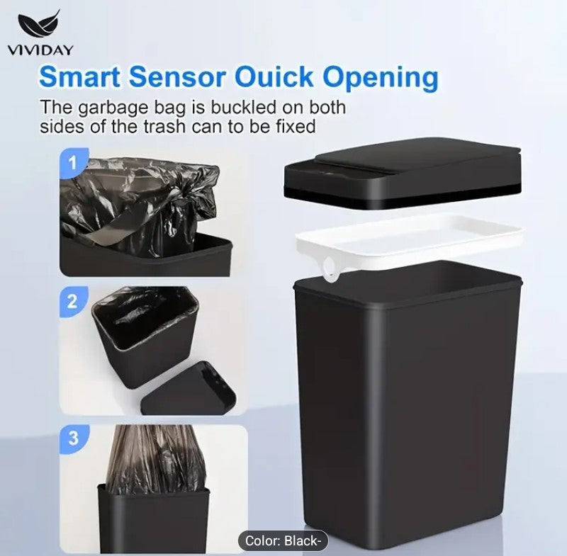 Smart Sensor Touchless Trash Can (Matt Black)