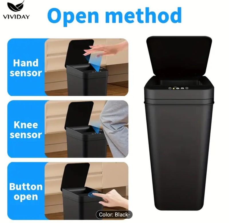 Smart Sensor Touchless Trash Can (Matt Black)